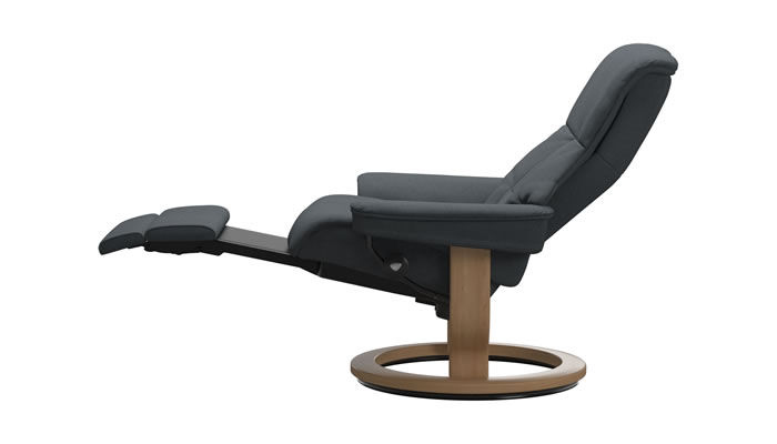 Stressless Mayfair Recliner with Power Leg and Back in Dark Grey Fabric